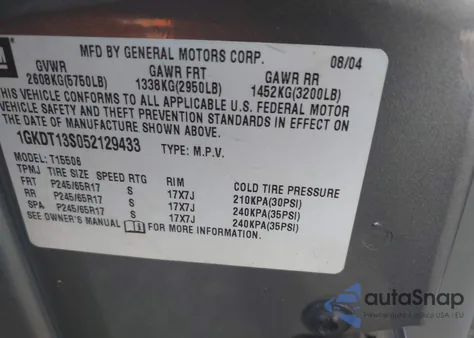 2005 GMC Envoy Sle из США, поврежденный, VIN 1GKDT13S052129433